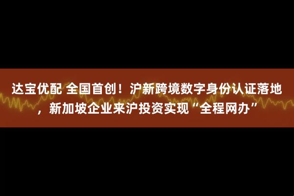 达宝优配 全国首创！沪新跨境数字身份认证落地，新加坡企业来沪投资实现“全程网办”